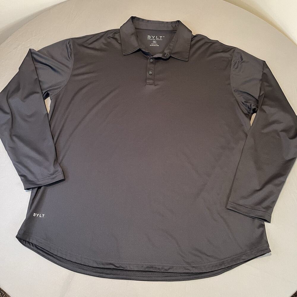 BYLT Polo Shirt Men 2XL Gray Premium Basics Long Sleeve Stretch Performance
